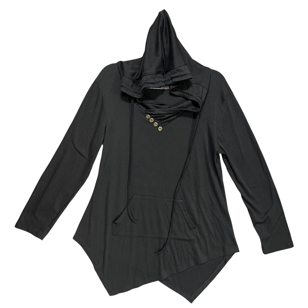 Goblincore Witchy Hoodie Tunic Top Handkerchief Hem Cowl Neck Goth XL